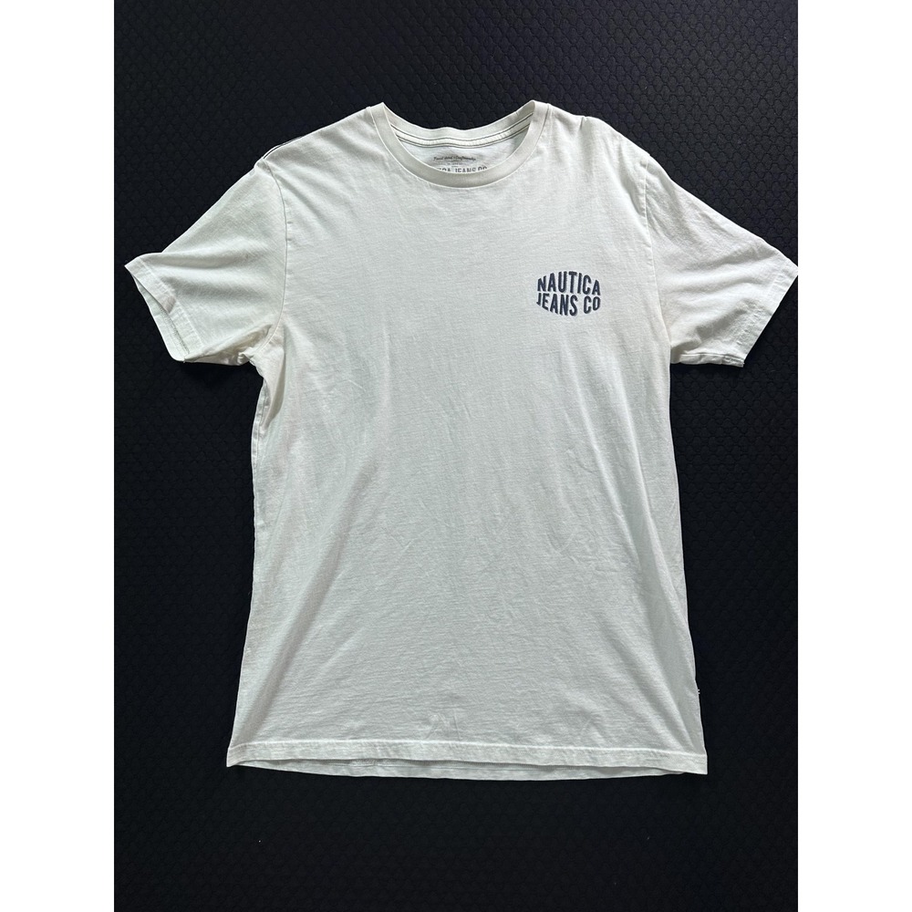 Nautica Jeans Co T Shirt Mens L White Cotton Graphic Short Sleeve Crew Neck L